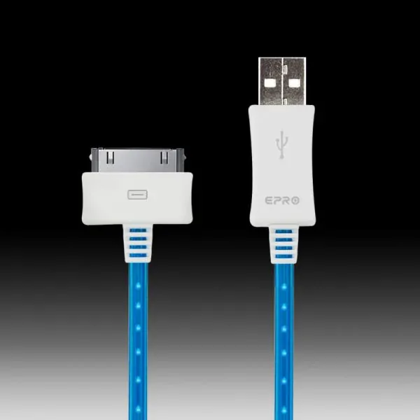 LED lys USB Data-/ladekabel til iPhone, iPad mm. 1 meter. Blå. LED lys USB Data-/ladekabel til iPhone, iPad mm. 1 meter. Blå. - Billede 3