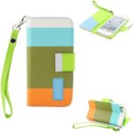 Læder cover m kreditkortholder til iPhone 5/5S.Blå/Khaki/Orange. Mobil, PC og tablet tilbehør