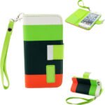 Læder cover m kreditkortholder til iPhone 5/5S.Grøn/Grøn/Orange. Mobil, PC og tablet tilbehør