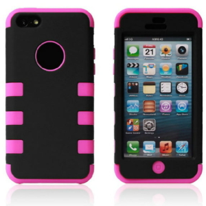 3-delt Robot silicone cover til iPhone 5C. Hot pink. Mobil, PC og tablet tilbehør