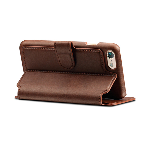 iPhone 7 / 8 læder cover & stander m kreditkortholder. Brun. Mobil, PC og tablet tilbehør