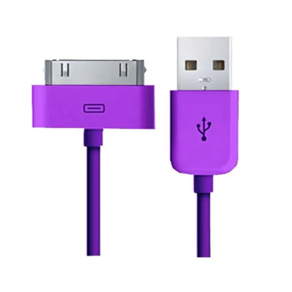 USB Data-/ladekabel til iPhone, iPad, iPod mm (30-pin stik). 1 meter. Lilla. Mobil, PC og tablet tilbehør