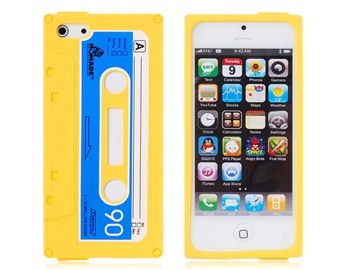 iPhone 5/5S/SE Retro Cover. Silikone kassettebånd. Gul. Mobil, PC og tablet tilbehør