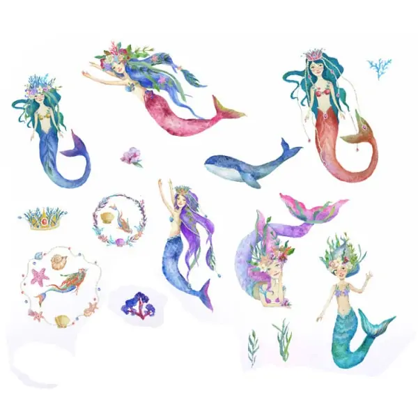 Wallsticker med en masser af havfruer. Mobil, PC og tablet tilbehør