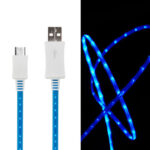 LED lys MICRO-USB / USB Opladekabel. 1 m. Blå. Mobil, PC og tablet tilbehør