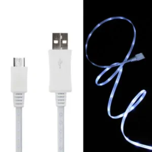 LED lys MICRO-USB / USB Opladekabel. 1 m. Hvid. Mobil, PC og tablet tilbehør