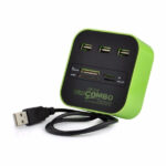 Multi kortlæser samt 3-Ports USB 2.0 Hi-Speed Hub. Grøn. Mobil, PC og tablet tilbehør