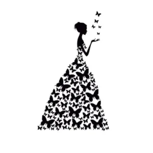 Pige med sommerfuglekjole wallsticker. 89x58 cm. Sort. Mobil, PC og tablet tilbehør