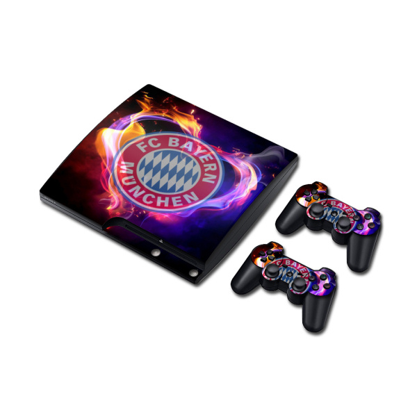 PS3 Slim skin til konsol+controllere. Bayerns logo i flammer. Mobil, PC og tablet tilbehør