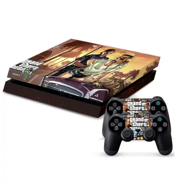 PS4 skin til konsol og to controllere. Grand Theft Auto V. Mobil, PC og tablet tilbehør