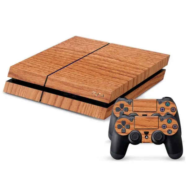 PS4 skin til konsol og to controllere. Træ-look. Mobil, PC og tablet tilbehør
