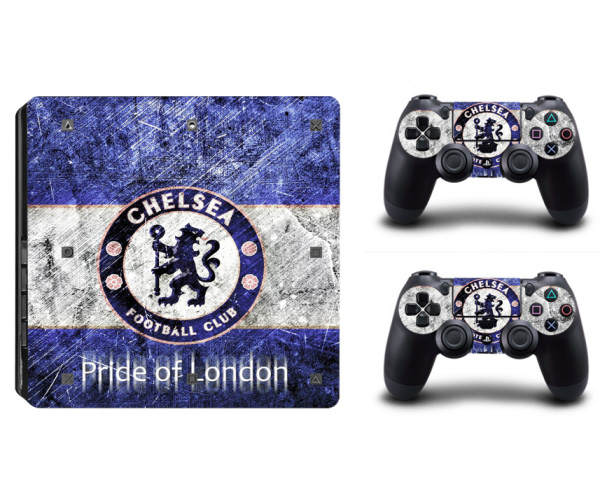 PS4 Slim skin til konsol og to controllere. Chelsea. PS4 Slim skin til konsol og to controllere. Chelsea.