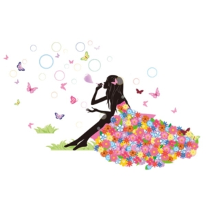 Pige med sæbebobler og sommerfugle. Sød wallsticker. Mobil, PC og tablet tilbehør