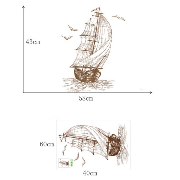 Flot wallsticker med et gammelt sejlskib. 58x43cm Flot wallsticker med et gammelt sejlskib. 58x43cm - Billede 6