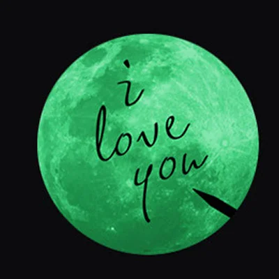 Flot selvlysende måne wallsticker. 11 cm. I love you. Mobil, PC og tablet tilbehør