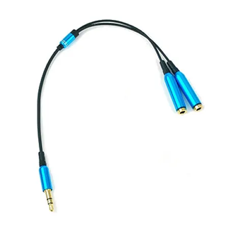 Minijack splitter til høretelefoner. 3.5mm stik. Metallic blå. Mobil, PC og tablet tilbehør