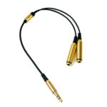 Minijack splitter til høretelefoner. 3.5mm stik. Metallic gold. Mobil, PC og tablet tilbehør