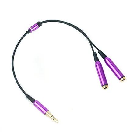 Minijack splitter til høretelefoner. 3.5mm stik. Metallic lilla Mobil, PC og tablet tilbehør