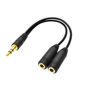 Minijack AUX splitter til høretelefoner. 3.5mm stik. Sort. Mobil, PC og tablet tilbehør