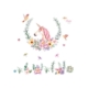 Flot enhjørning wallsticker med blomster, fugle & laurbærkrans. Mobil, PC og tablet tilbehør