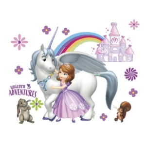 Flot eventyrlig wallsticker med prinsesse, enhjørning, regnbue. Mobil, PC og tablet tilbehør