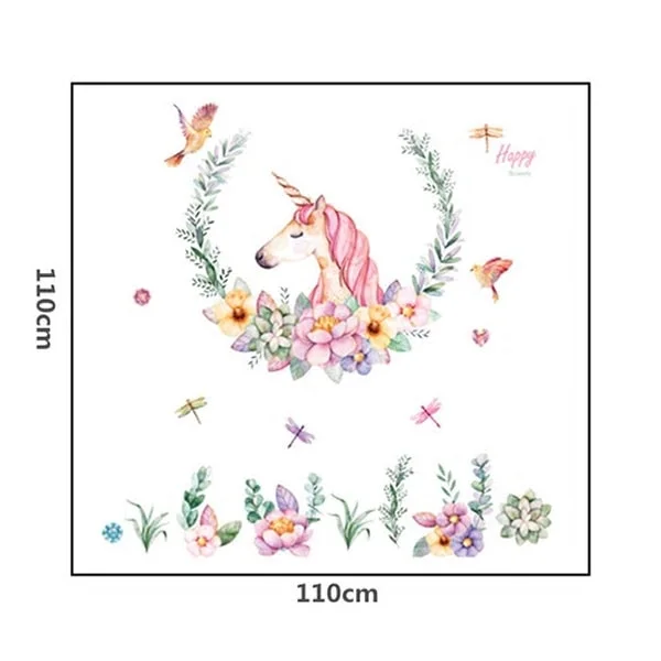 Flot enhjørning wallsticker med blomster, fugle & laurbærkrans. Flot enhjørning wallsticker med blomster, fugle & laurbærkrans. - Billede 6
