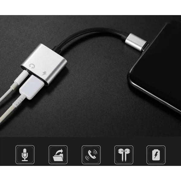 USB-C earphone adapter. Opladning og 3.5mm adapter. USB-C earphone adapter. Opladning og 3.5mm adapter. - Billede 2