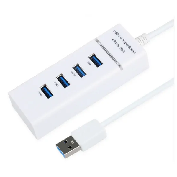 4-Ports USB 3.0 Hi-Speed Hub. Hvid. Mobil, PC og tablet tilbehør
