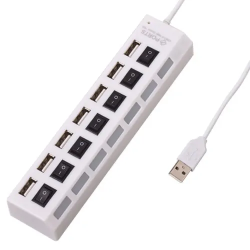 Hvid 7-Ports USB 2.0 Hi-Speed Hub. Med On/Off knapper. Mobil, PC og tablet tilbehør