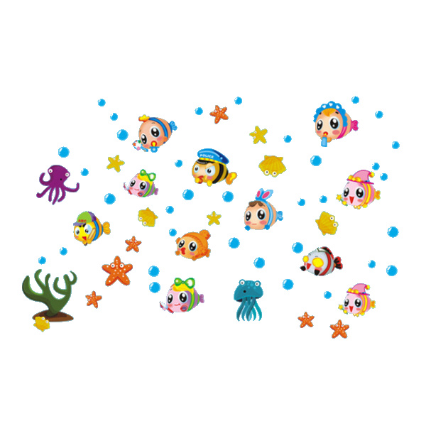 Wallsticker med søde og sjove tegnede fisk. Mobil, PC og tablet tilbehør