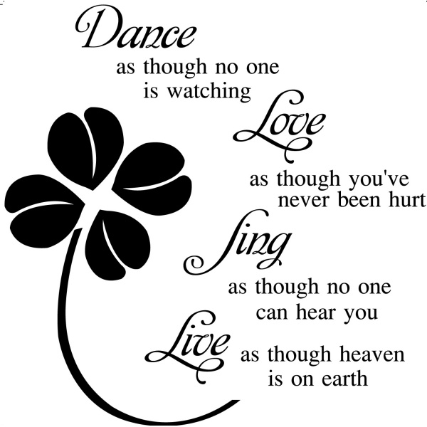 Poetisk wallsticker. Dance, Love, Sing, Live. Mobil, PC og tablet tilbehør