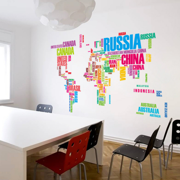 Verdenskort wallsticker med landenavne i farver. 122x74cm Verdenskort wallsticker med landenavne i farver. 122x74cm - Billede 2