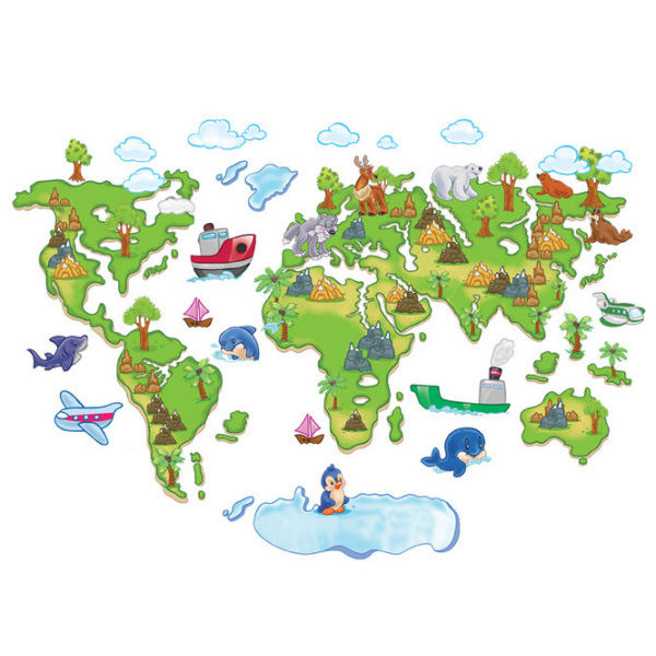 Flot og lærerig wallsticker. Verdenskort med flotte animationer. Mobil, PC og tablet tilbehør