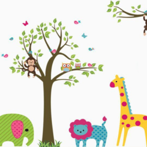 Farverig wallsticker med dyrene fra ZOO. Mobil, PC og tablet tilbehør